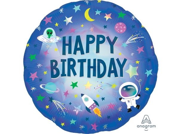 Happy Birthday Outer Space 1 Folieballong - Rund - 18" (43cm)