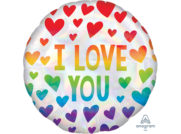 Iridescent Rainbow Hearts 1 Folieballong - Rund - 18" (43cm)