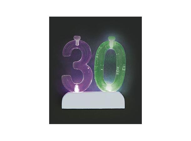 Kakelys og blinkende dekorasjon - “30” 2 Kakelys og kakedekorasjon m/LED-lys