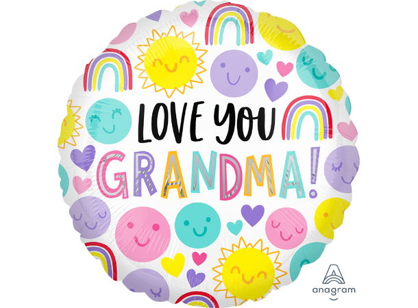 Love You Grandma Happy Faces 1 Folieballong - Rund - 18" (43cm)