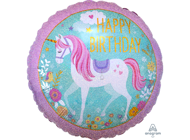 Magical Unicorn Happy Birthday 1 Folieballong - Rund - 19" (45cm)