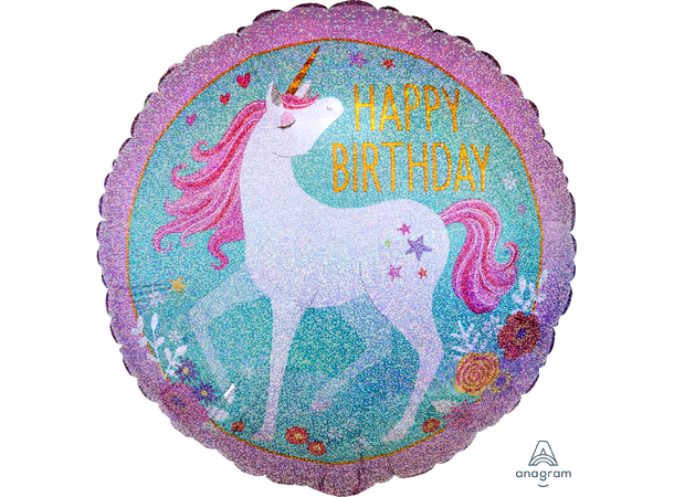Magical Unicorn Happy Birthday 1 Folieballong - Rund - 19" (45cm)