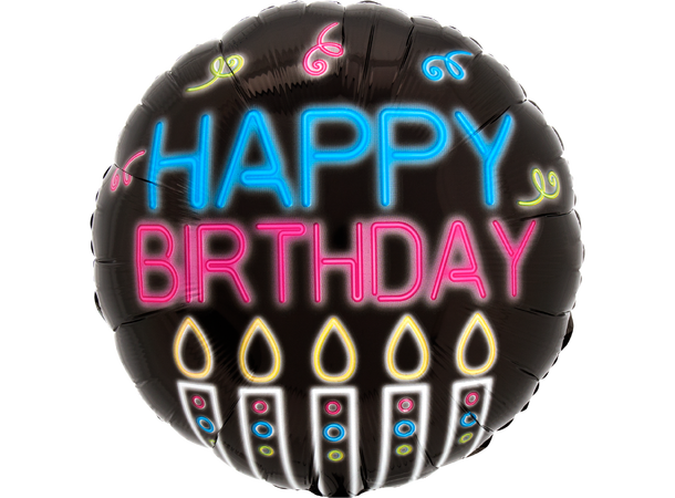 Neon Birthday 1 Folieballong - Rund - 18" (43cm)