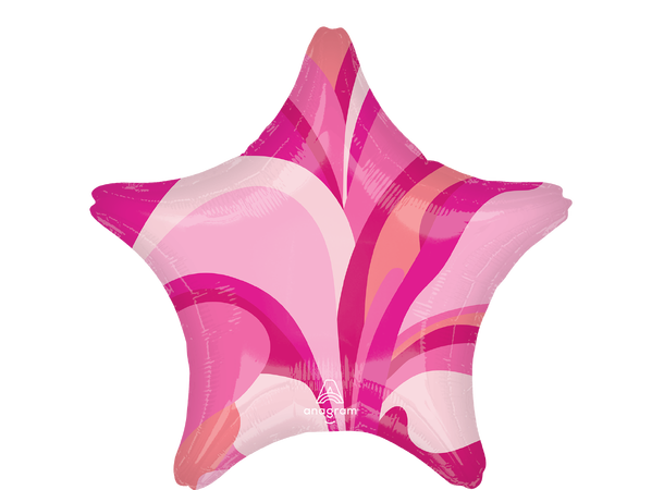Pink Macro Marble 1 Folieballong - Stjerne - 19" (48cm) 