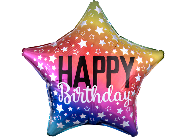 Rainbow Star Birthday 1 Folieballong - Stjerne - 19" (48cm)