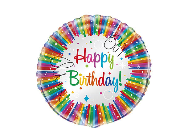 Rund - Rainbow Ribbons Birthday 1 Folieballong - 46cm(18")