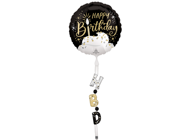 Satin Black Silver Gold Birthday 1 Folieballong spes. m/"hale" - 60x175cm
