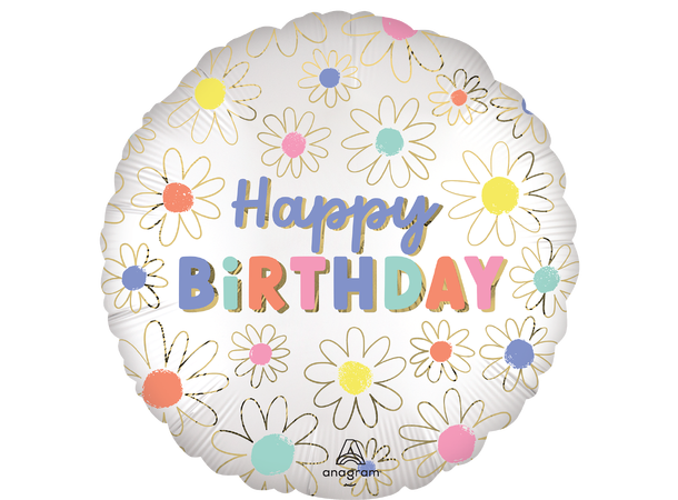 Satin Daisies Happy Birthday 1 Folieballong - Rund - 18" (43cm)