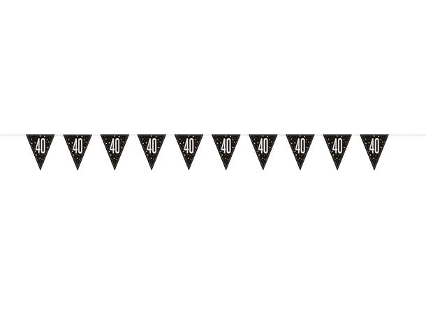 Sort & Sølv Glitz - #40 1 Flaggbanner i plast - 2,9m