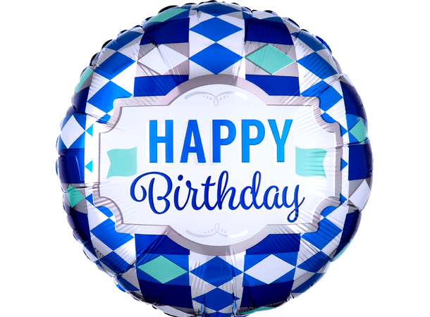 "Happy Birthday" Tie Pattern 1 Folieballong - Rund - 18" (43cm)
