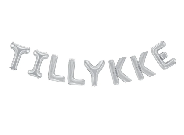 Ballongord - 'Tillykke' - Sølv 1 Ballongord - 41cm (16") 