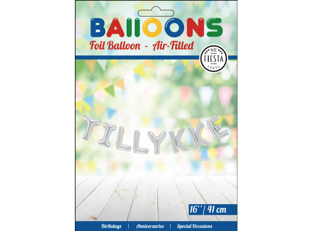Ballongord - 'Tillykke' - Sølv 1 Ballongord - 41cm (16") 