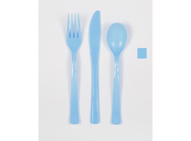 Ensfarget Lys Blå Plastbestikk 18 deler - 6 kuverter