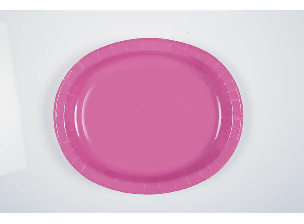Ensfarget Mørk Rosa 8 Ovale tallerkener i papp - 25x30cm