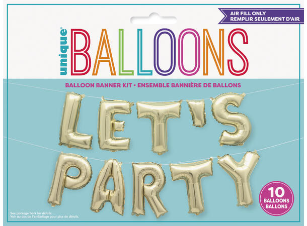 Ensfarget gull - "Let's party" 1 Ballonggord kit folie - 20cm