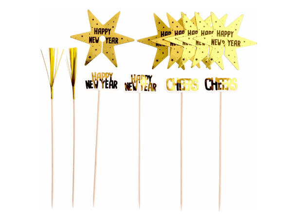Glassdekorsett - Black & Goldt HNY 12 dekorasjoner til drinkglass i papir