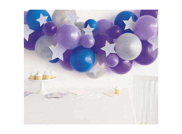 Lavendel,Lilla,Blå,sølv m/stjerner 1 Ballongdekor -26 ballonger/10 stjerner