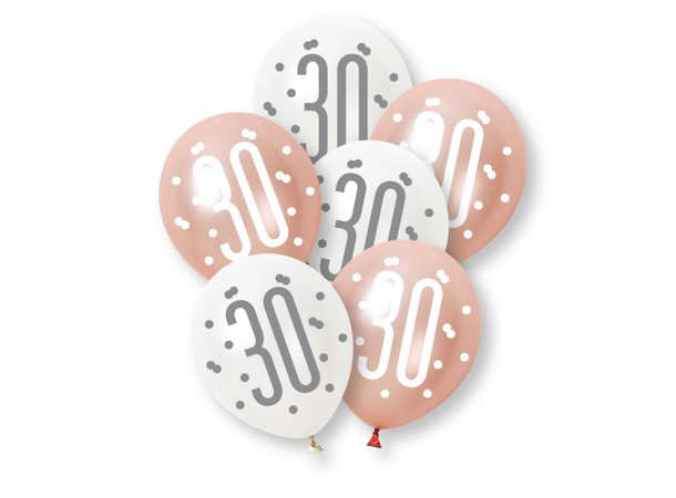 Rosegull Glitz - #30 6 Gummiballonger - 30cm (12") - 3 farger
