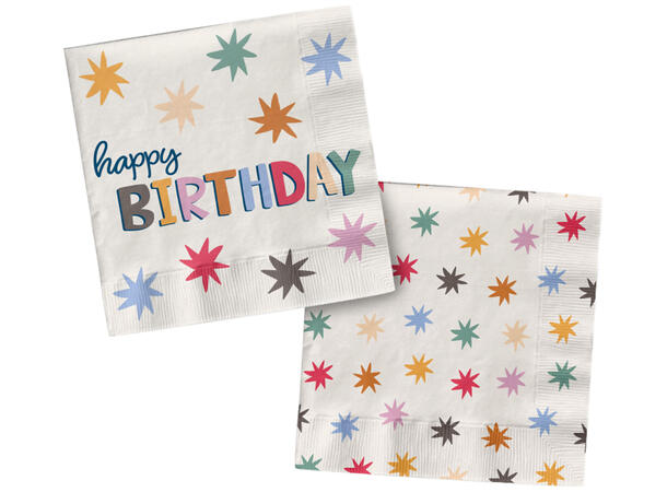 Star Burst - "Happy Birthday" 20 Lunsjservietter - 33x33cm