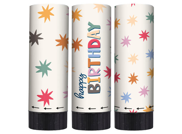 Star Burst - "Happy Birthday" 3 Mini konfettikanoner i papir
