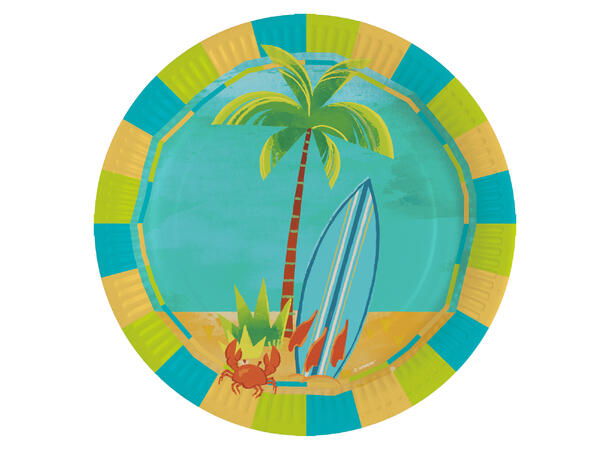 Surf Party 8 Tallerkener i papp - 23 cm