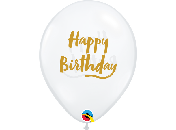 Birthday Brush Script - Diamond Clear 25 gummiballonger - 28cm (11")