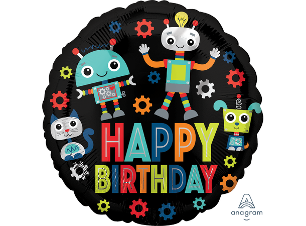 Birthday Robots 1 Folieballong - Rund - 18" (43cm)