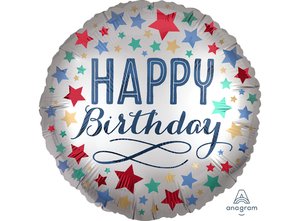 Birthday Satin with Stars 1 Folieballong - Rund - 18" (43cm)