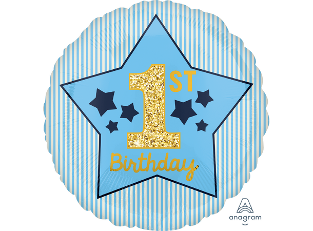 Boy 1st Birthday Blue & Gold 1 Folieballong - Rund - 18" (43cm)