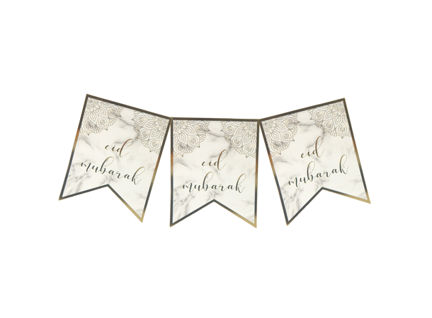 Eid Mubarak - Marble & Gold 1 Flaggbanner i papir - 2m