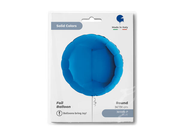 Ensfarget - Blue 1 Folieballong - Rund - 36" (91cm)