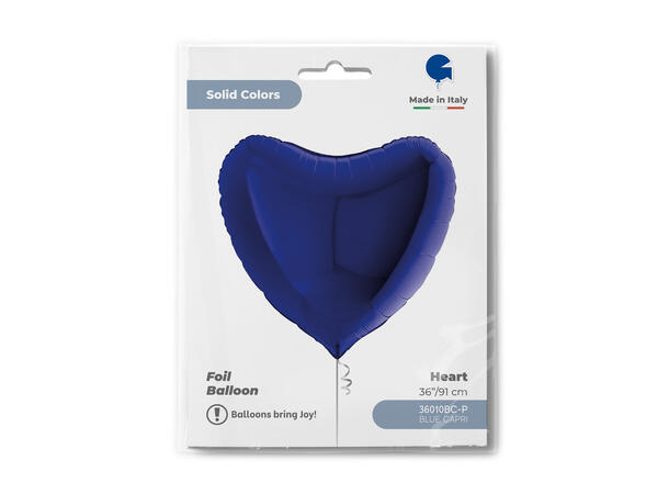 Ensfarget - Blue Capri 1 Folieballong - Hjerte - 36" (91cm)