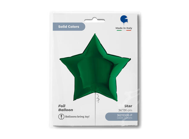 Ensfarget - Dark Green 1 Folieballong - Stjerne - 36" (91cm)