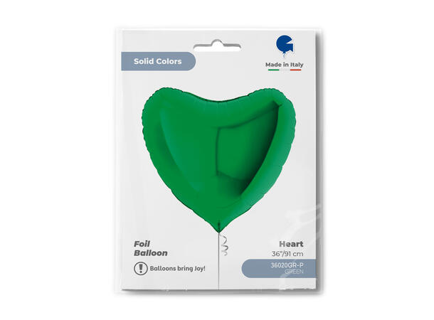 Ensfarget - Green 1 Folieballong - Hjerte - 36" (91cm)