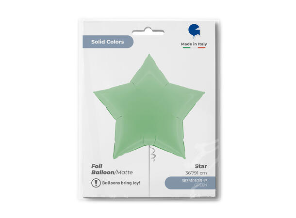 Ensfarget - Matte Green 1 Folieballong - Stjerne - 36" (91cm)