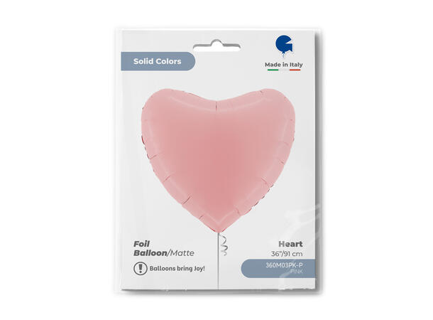 Ensfarget - Matte Pink 1 Folieballong - Hjerte - 36" (91cm)