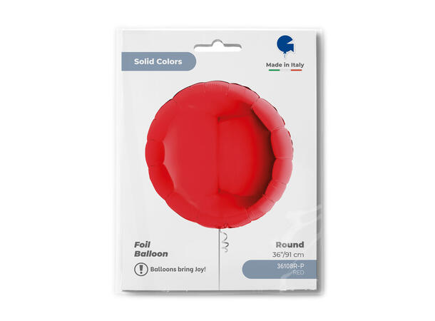 Ensfarget - Red 1 Folieballong - Rund - 36" (91cm)