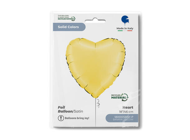 Ensfarget - Satin Banana Yellow 1 Folieballong - Hjerte - 18" (43cm)