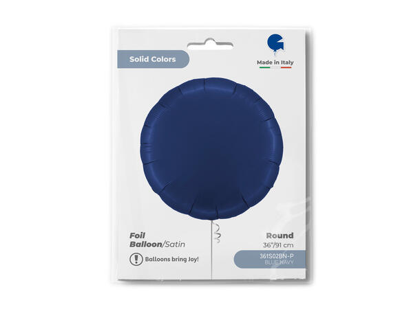 Ensfarget - Satin Blue Navy 1 Folieballong - Rund - 36" (91cm)