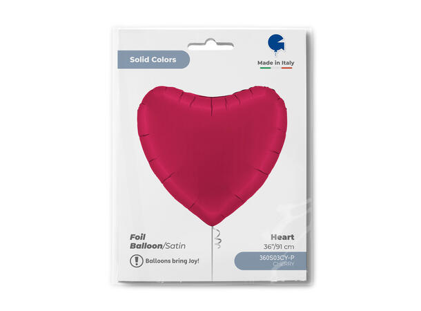 Ensfarget - Satin Cherry 1 Folieballong - Hjerte - 36" (91cm)