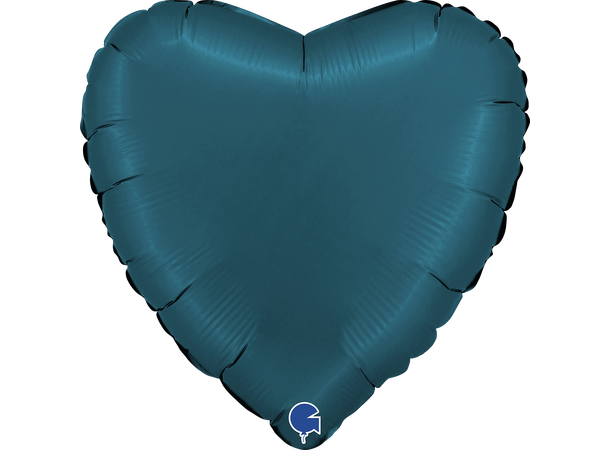 Ensfarget - Satin Petrol Blue 1 Folieballong - Hjerte - 18" (43cm)