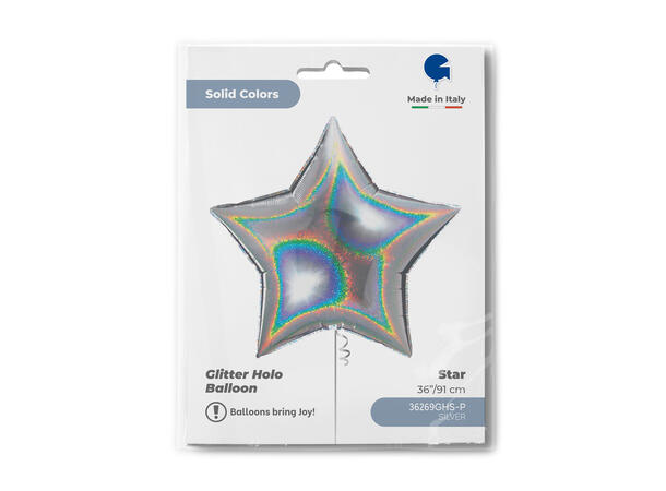 Glitter Holographic - Silver 1 Folieballong - Stjerne - 36" (91cm)