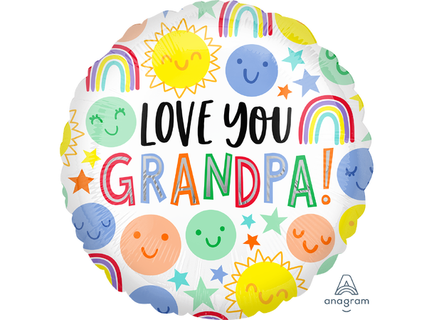Love You Grandpa Happy Faces 1 Folieballong - Rund - 18" (43cm)
