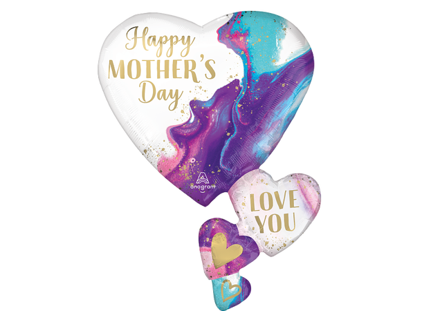 Mother's Day - Alluring Marble Hearts 1 Folieballong med form - 58x76cm