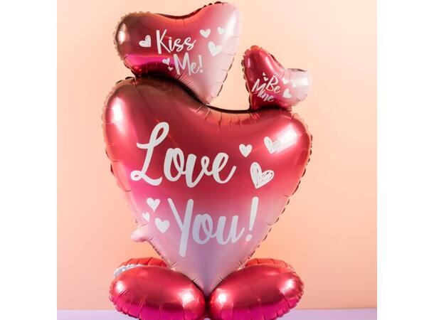 Ombre Love - 3 hjerter - stående ballong 1 Folieballong for luftfylling - 77cm 