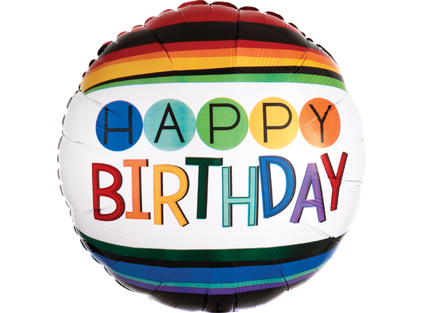 Rainbow Birthday 1 Folieballong - Rund - 18" (43cm)