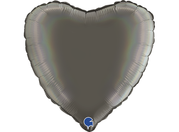 Rainbow Holographic - Platinum Grey 1 Folieballong - Hjerte - 18" (43cm)
