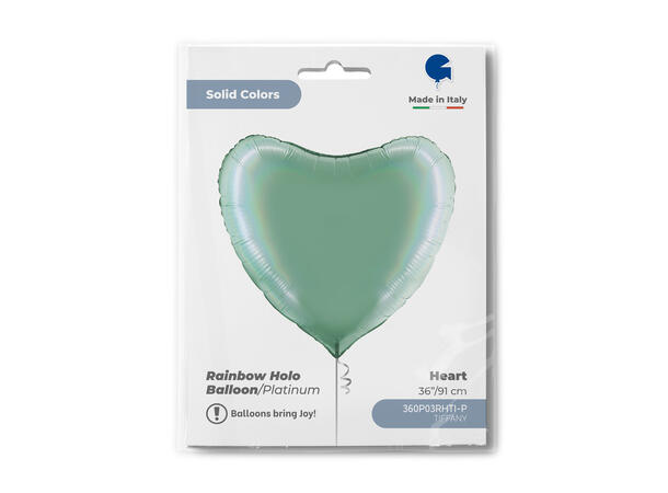Rainbow Holographic - Platinum Tiffany 1 Folieballong - Hjerte - 36" (91cm)