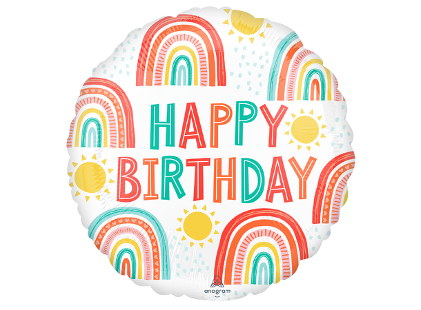 Retro Rainbow Birthday 1 Folieballong - Rund - 18" (43cm)