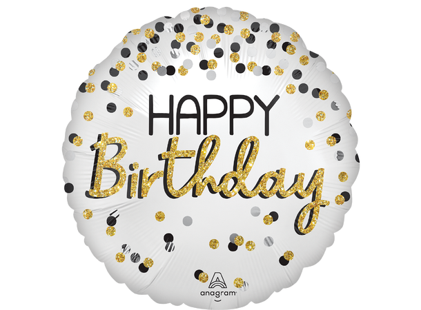 Satin Black Silver Gold Birthday 1 Folieballong rund - 28" (71cm)